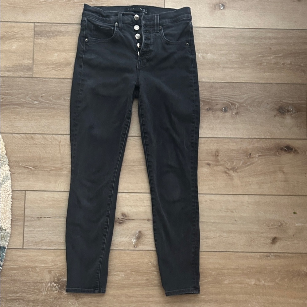 Veronica Beard Black Skinny Jeans with Exposed Button Fly